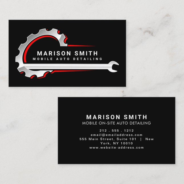 Black Auto Detailing, Auto Repair Logo Black Busin Business Card (Front/Back)