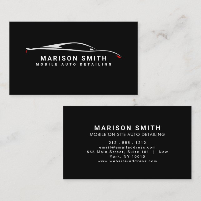 Black Auto Detailing, Auto Repair Logo Black Busin Business Card (Front/Back)