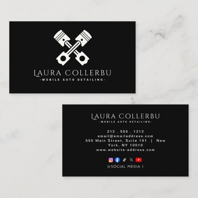 Black Auto Detailing, Auto Repair Logo Black Busin Business Card (Front/Back)