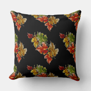 Black Autumn Leaves Pattern Throw Pillow