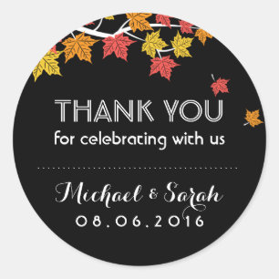 Black Autumn Maple Leaves Fall Thank You Sticker
