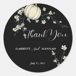 Black Autumn Pumpkin Wedding Classic Round Sticker