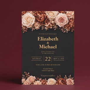 Black Autumn Rose Floral Wedding Invitation