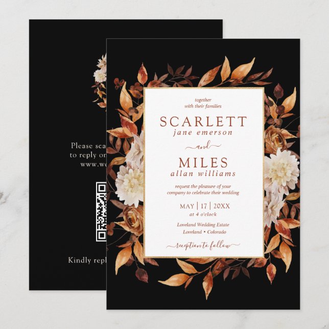 Black Autumn Wedding Invitation (Front/Back)