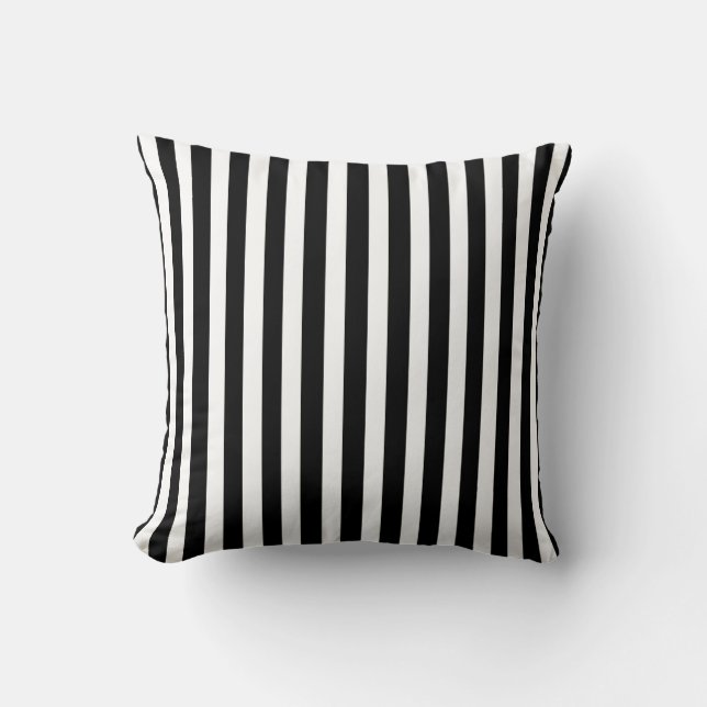 Black Autumnal Stripes with Leaves Cushion (Front)