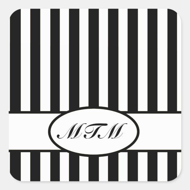 Black Autumnal Stripes with monogram Square Sticker (Front)