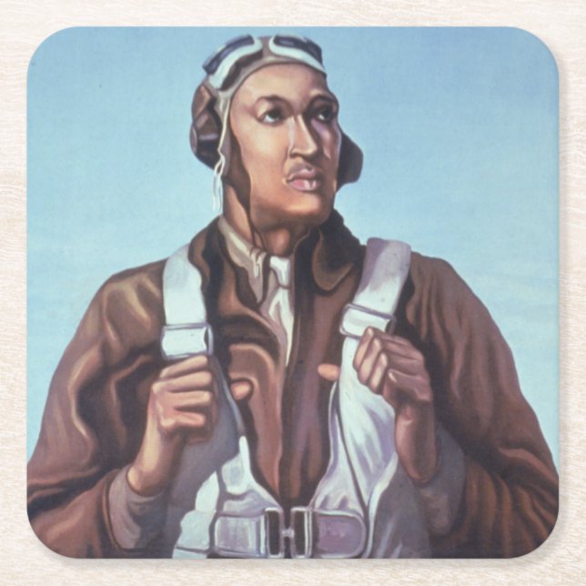 Black Aviators: U.S. WW2 Military Fighting Service Square Paper Coaster (Front)