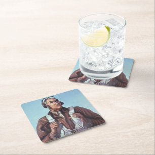 Black Aviators: U.S. WW2 Military Fighting Service Square Paper Coaster