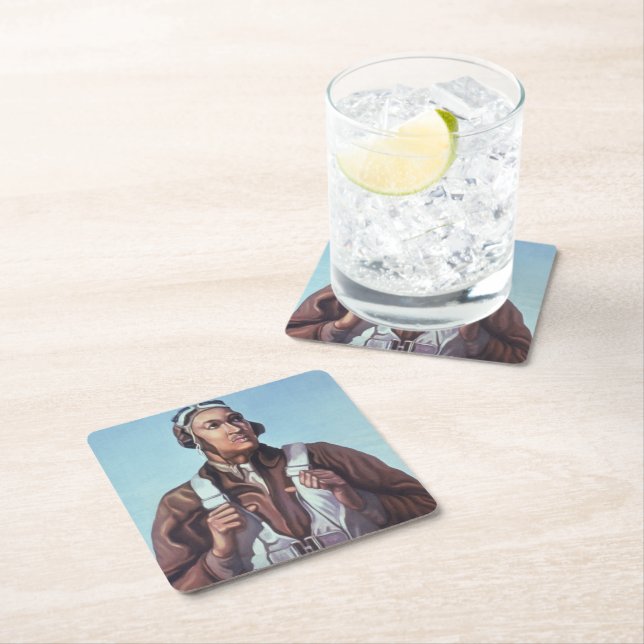 Black Aviators: U.S. WW2 Military Fighting Service Square Paper Coaster (Insitu)