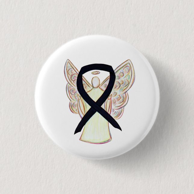 Black Awareness Ribbon Art Customised Angel Button (Front)