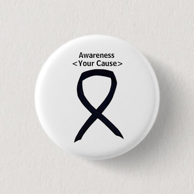 Black Awareness Ribbon Art Customised Message Pins (Front)