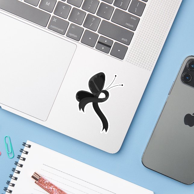 Black Awareness Ribbon Butterfly (Laptop w/ iPhone)