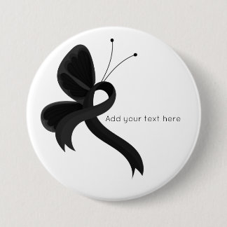 Black Awareness Ribbon Butterfly  7.5 Cm Round Badge