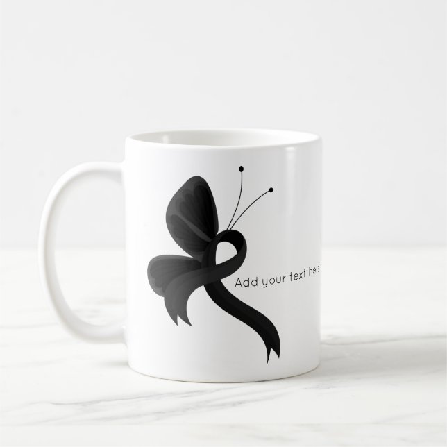 Black Awareness Ribbon Butterfly Coffee Mug (Left)