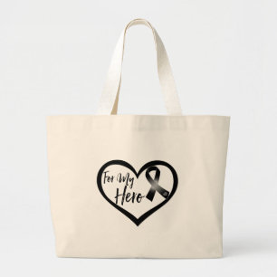 Black Awareness Ribbon For My Hero Large Tote Bag