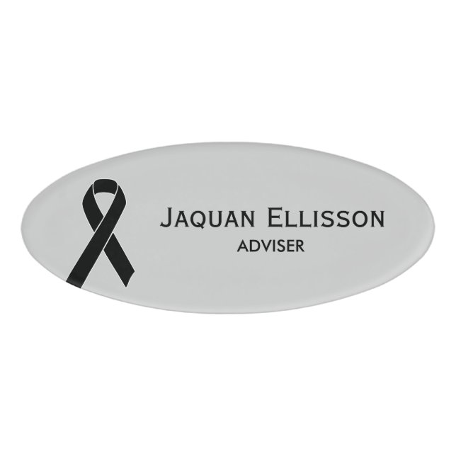 Black Awareness Ribbon + your message Name Tag (Front)