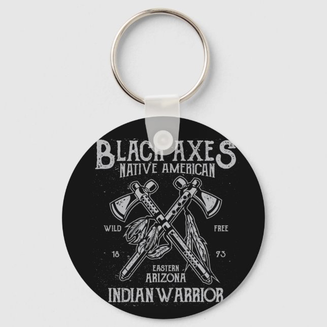Black Axes Native America Indian Warrior Arizona Key Ring (Front)