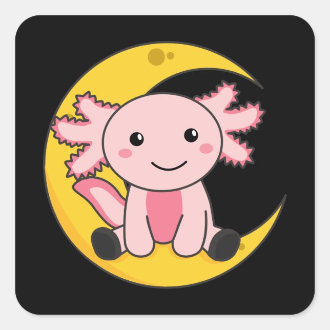 Black Axoltolt On The Moon Good Night Square Stick Sticker (Front)