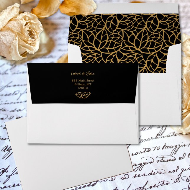 Black Aztek Gold Foliage Wedding Save the Date Envelope (Black Aztek Gold Foliage Wedding Save the Date Envelope)