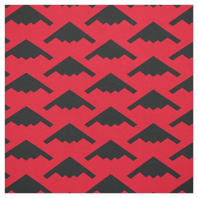 Black B-2 Spirit Stealth Bomber Pattern on Red Fabric (Swatch)