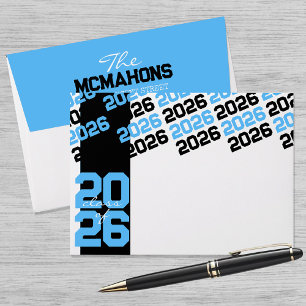Black & Baby Blue Class of + Return Address Grad Envelope