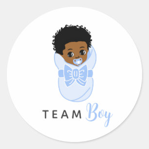 Black Baby Boy in Blue Blanket Gender Reveal Classic Round Sticker