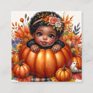Black Baby Girl In Pumpkin Fall-Themed Enclosure Card