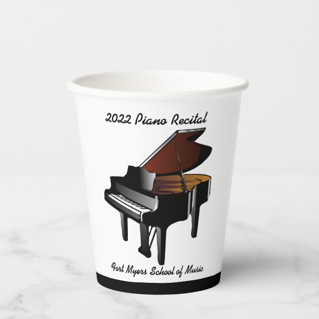 Black Baby Grand Piano Recital Reception Paper Cups (Front)
