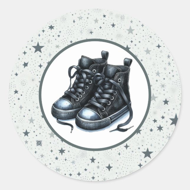 Black Baby High Tops Baby Shower Classic Round Sticker (Front)