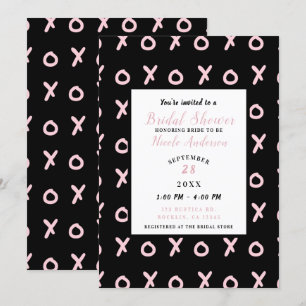 Black & Baby Pink X O XO XO's Trendy Bridal Shower Invitation