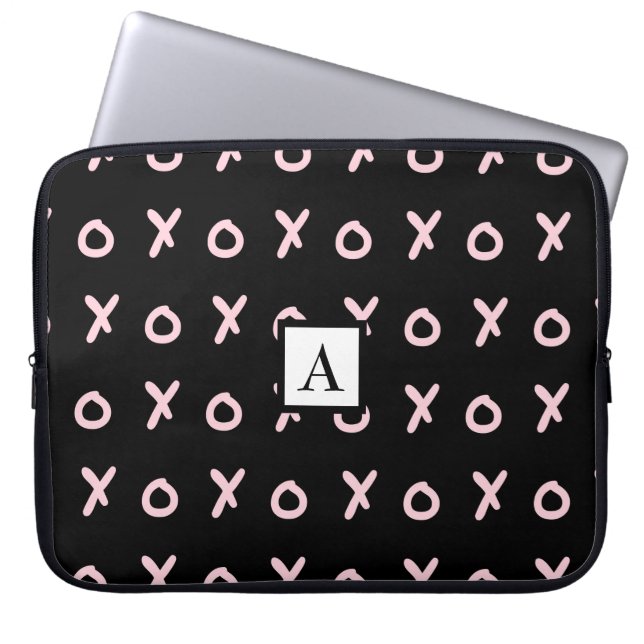 Black & Baby Pink X O XO XO's Trendy Cute Laptop Sleeve (Front)