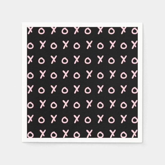 Black & Baby Pink X O XO XO's Trendy Cute Napkin (Front)