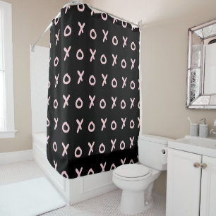 Black & Baby Pink X O XO XO's Trendy Cute Shower Curtain