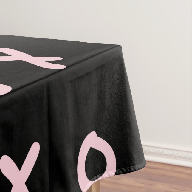 Black & Baby Pink X O XO XO's Trendy Cute Tablecloth (In Situ)