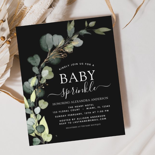 Black Baby Sprinkle Shower Eucalyptus Invitation (Creator Uploaded)