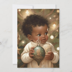 Black Baby's Captivated Christmas Gaze Holiday Card