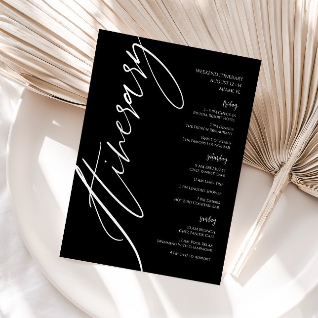 Black Bachelorette Weekend Itinerary Card (Creator Uploaded)