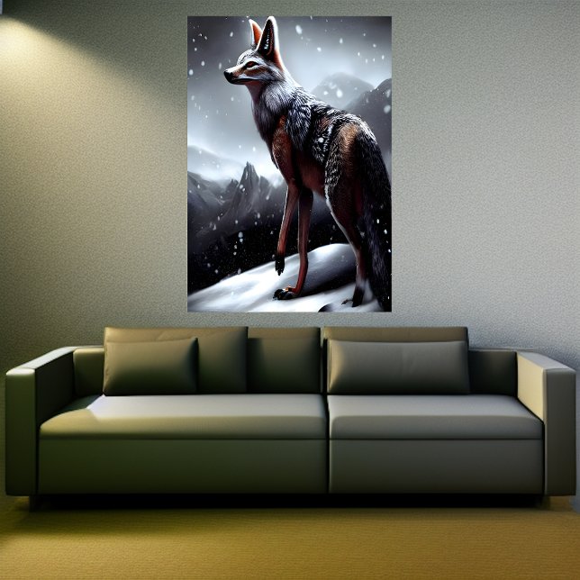 black backed jackal in the snowy mountain AI Art  Poster (Creator Uploaded)