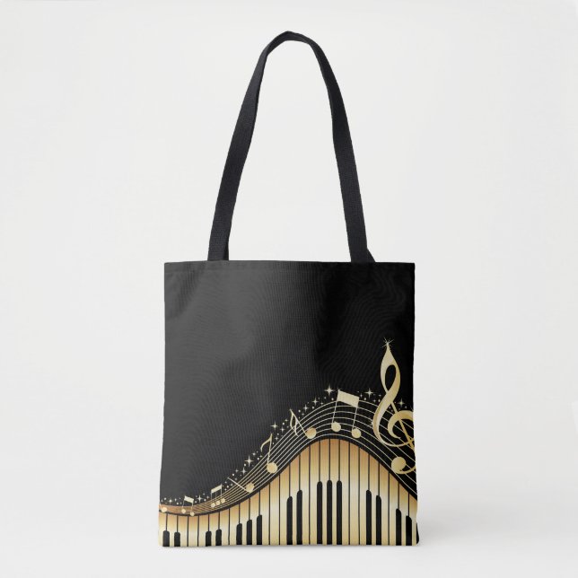 Black Background And Gold Musical Notes Tote Bag (Front)