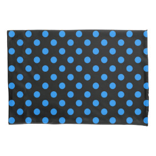 Black Background Blue Polka Dots Pillowcase