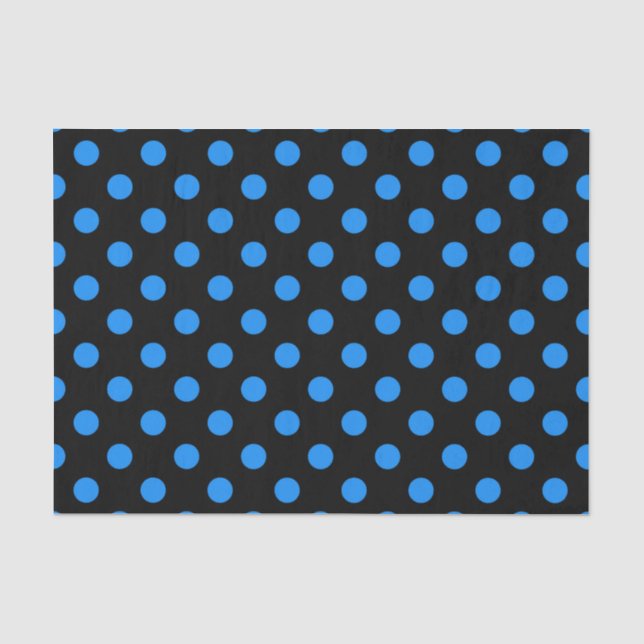 Black Background Blue Polka Dots Tissue Paper (Front)