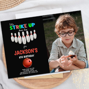Black Background Bowling Birthday Invitations phot