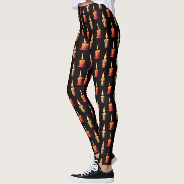 Black Background Burning Candles Pattern Design Leggings (Creator Uploaded)