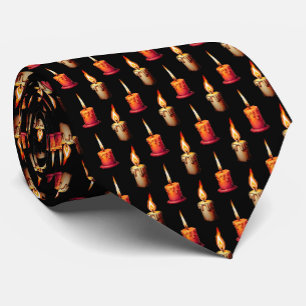 Black Background Burning Candles Pattern Design Tie