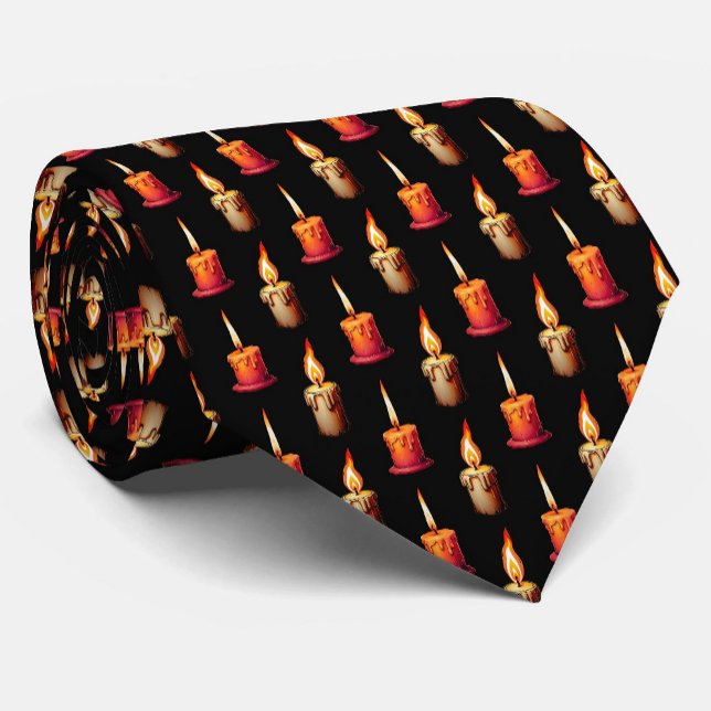 Black Background Burning Candles Pattern Design Tie (Creator Uploaded)