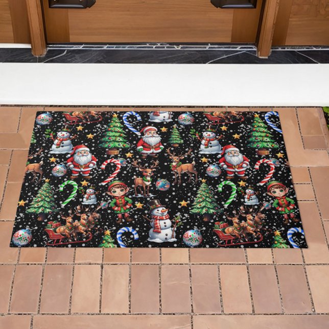 Black Background Christmas Decorative Pattern Doormat (Creator Uploaded)