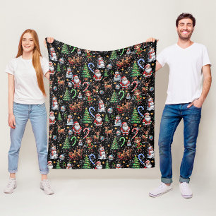 Black Background Christmas Decorative Pattern Fleece Blanket