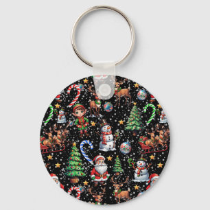 Black Background Christmas Decorative Pattern Key Ring