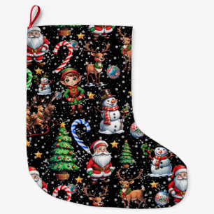 Black Background Christmas Decorative Pattern Large Christmas Stocking