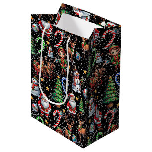 Black Background Christmas Decorative Pattern Medium Gift Bag